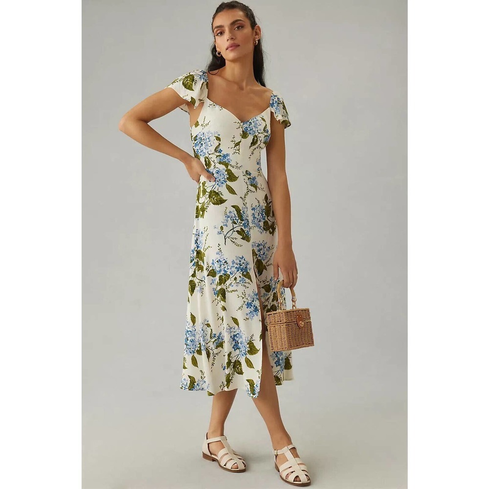 NWT Reformation Baxley Floral Midi Dress Size 8 White